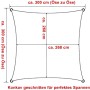 Skizze eines grauen, quadratischen 3x3 m WOLTU Sonnensegels mit konkaven Seiten und Maßangaben.