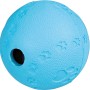 Blauer Jollypaw Snackball aus Naturgummi, befüllbarer Futterdummy mit Pfotenabdruck.