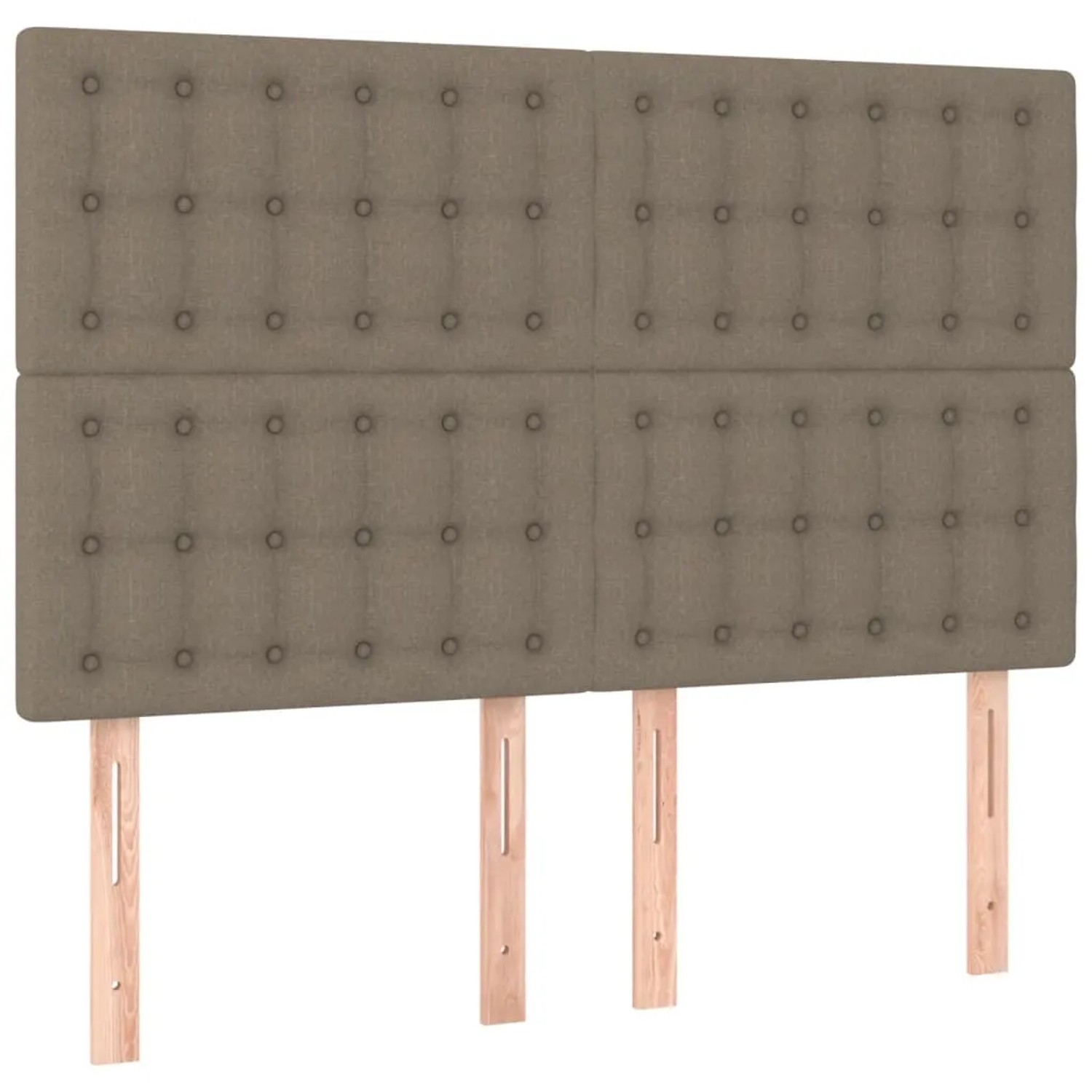 Bettgestell mit Kopfteil, taupefarbener Stoff, 140x200 cm. Gepolstertes Design mit Holzfüßen.