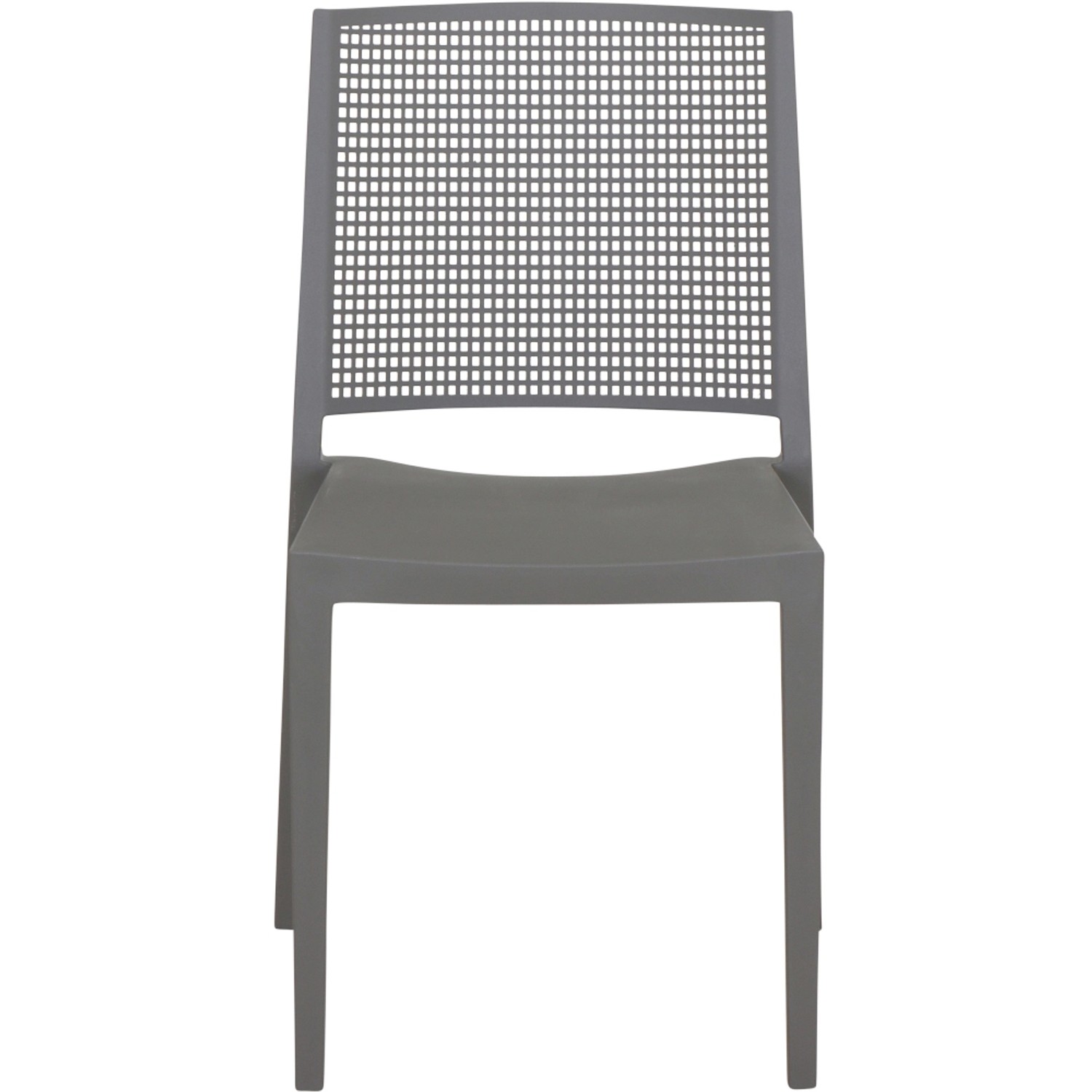 Grauer Siena Garden Square Stapelstuhl, 56x46x80 cm, mit Gittermuster im Rücken.