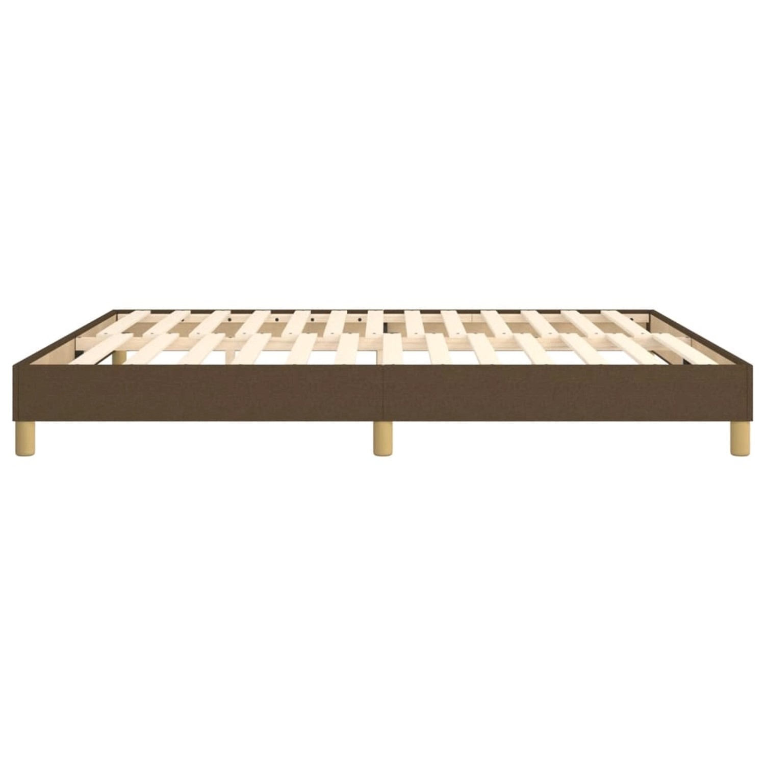 Dunkelbraunes vidaXL Boxspringbett 180x200 cm mit Holzlattenrost und Füßen.