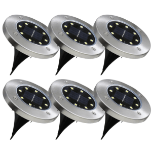 LUXULA 6er-Set Solar Bodenleuchte 5 lm 4000 K Neutralweiß Gartenstrahler IP44 Wasserdicht Außenleuchte Edelstahl Silber/Schwarz