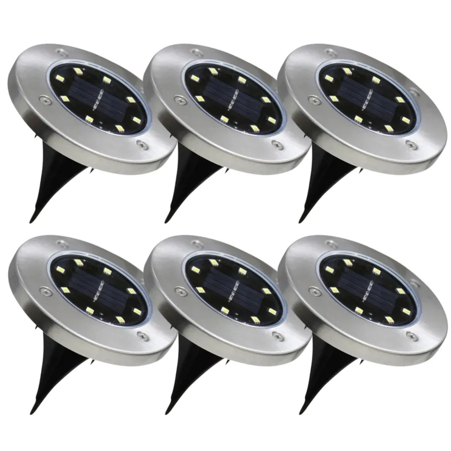 LUXULA 6er-Set Solar Bodenleuchte 5,m 4000 K Neutralweiß Gartenstrahler IP44 Wasserdicht Außenleuchte Edelstahl Silber/S...