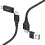 Schwarzes Hama Multi-Ladekabel (USB-C, USB-A, Micro-USB) für Handy und Tablet.