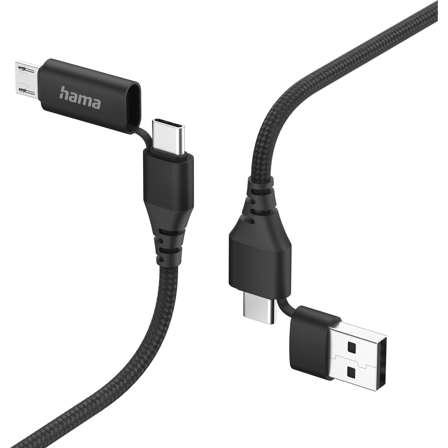 Hama Multi-Ladekabel 4 in 1 USB-C und USB-A - USB-C und Micro-USB 1,5 m Schwarz