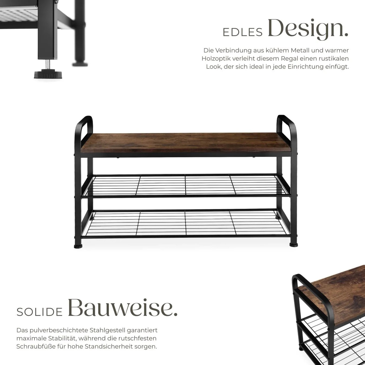 Tectake Schuhregal Southampton Industrial Style Holz und Stahl 91 x 36 x 55 cm Industrial Holz Dunkel Rustikal_3