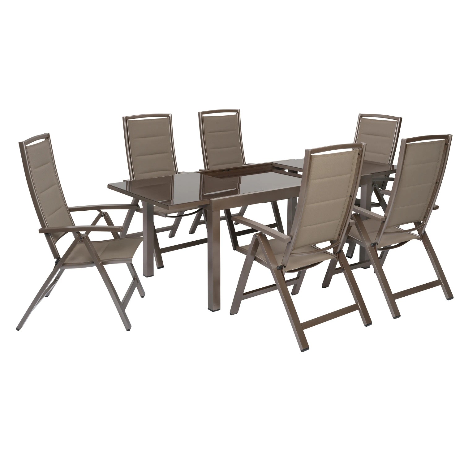 Merxx Tinetto 7-tlg. Gartenmöbel-Set mit Ausziehtisch und 6 Klappsesseln.