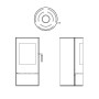 Technische Zeichnung Sannover Holzofen Oscar 8,2 kW, Kaminofen mit Ascheschublade und Holzgriff.