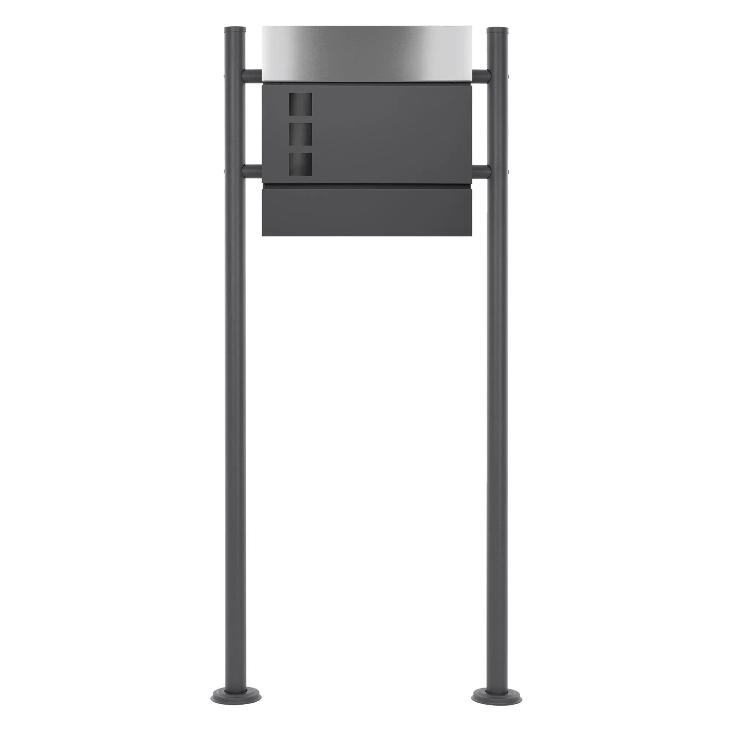 ECD Germany Standbriefkasten Anthrazit/Silber mit Zeitungsfach Pfosten Anthrazit