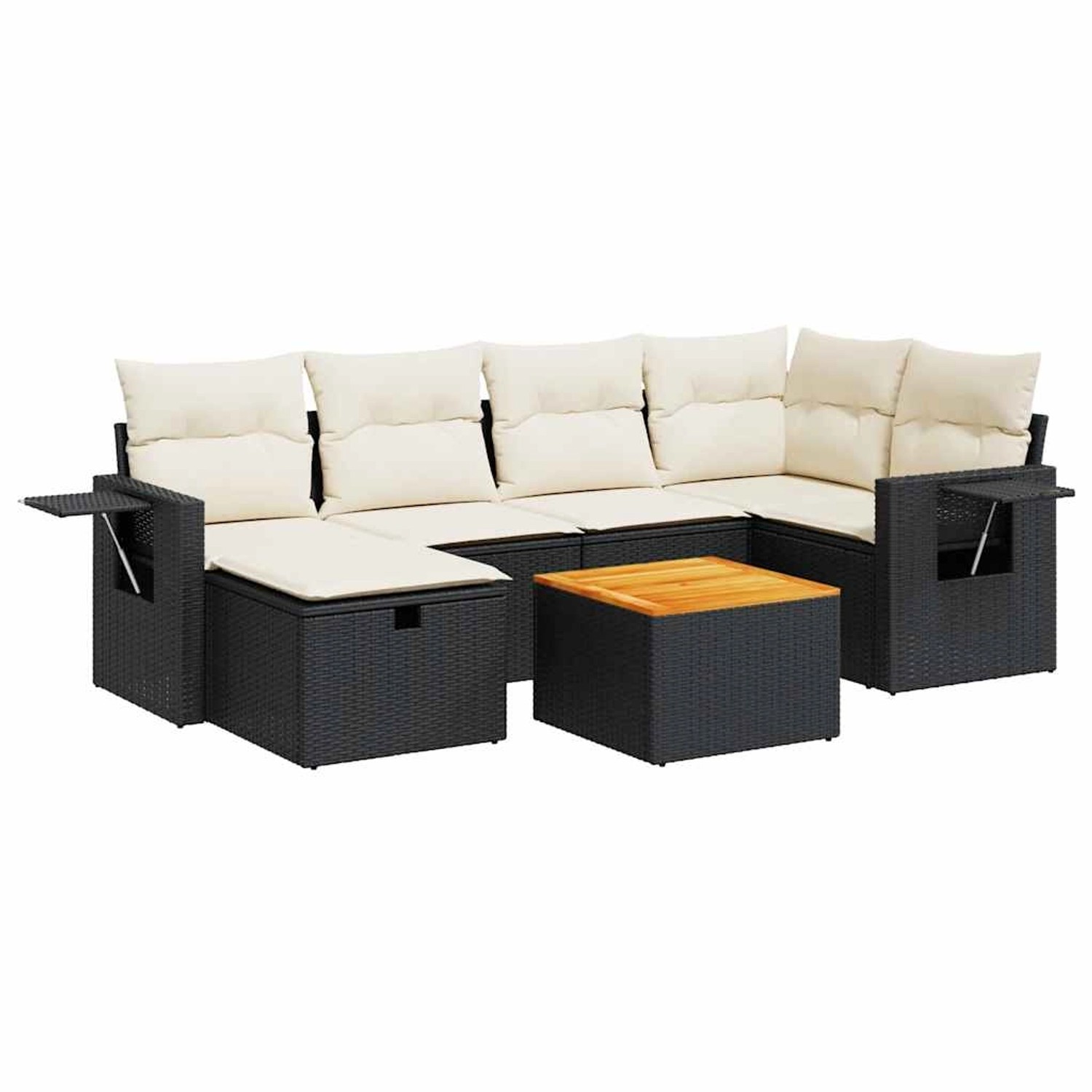vidaXL 7-Tlg Garten-Sofagarnitur mit Kissen Schwarz Poly Rattan 3325815 günstig online kaufen