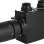 Schwarzes Quattro Ventilhahnblock Set für Heizkörper mit Thermostat und Abdeckung.