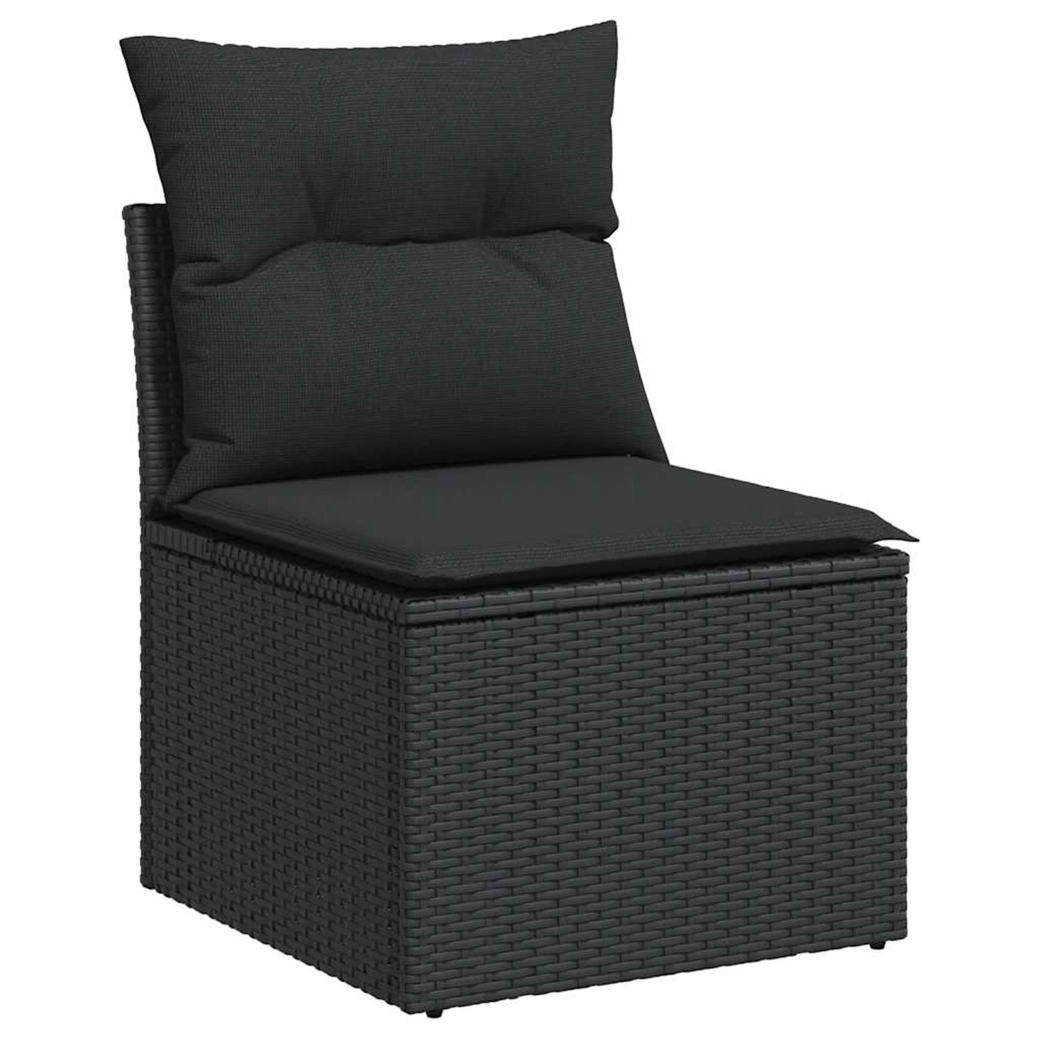Schwarzes vidaXL Gartensofa-Element aus Rattan mit Kissen, Teil einer Sofagarnitur.