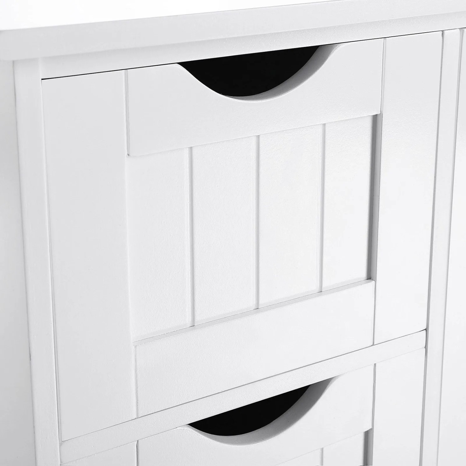 Detailansicht: Weißes Vasagle Sideboard mit 4 Schubladen.