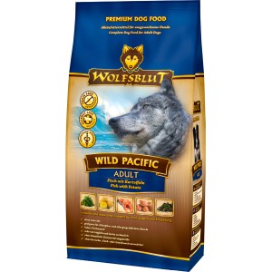 Wolfsblut Wild Pacific Hunde-Trockenfutter mit Fisch und Kartoffeln, 500g Packung.