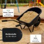 Schwarze Kinderschubkarre von TRUTZHOLM mit Sand gefüllt, robust und ideal für kleine Gärtner.
