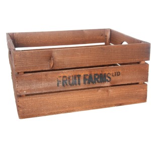 Braune Holzkiste 34 l mit Griffen, 45x35x22 cm, zur Aufbewahrung.