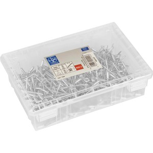 LUX Blindnieten 4x10 mm, 500 Stück im transparenten Behälter. Werkzeug zur Verbindung von Bauteilen.
