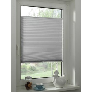 Graues Gardinia Plissee Concept Tageslicht, 40x130 cm, am Fenster montiert.