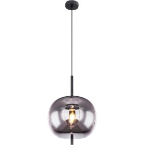 Globo Pendelleuchte Blacky, 1-flammig, Ø 30cm, Metall schwarz, rauchfarbenes Glas.