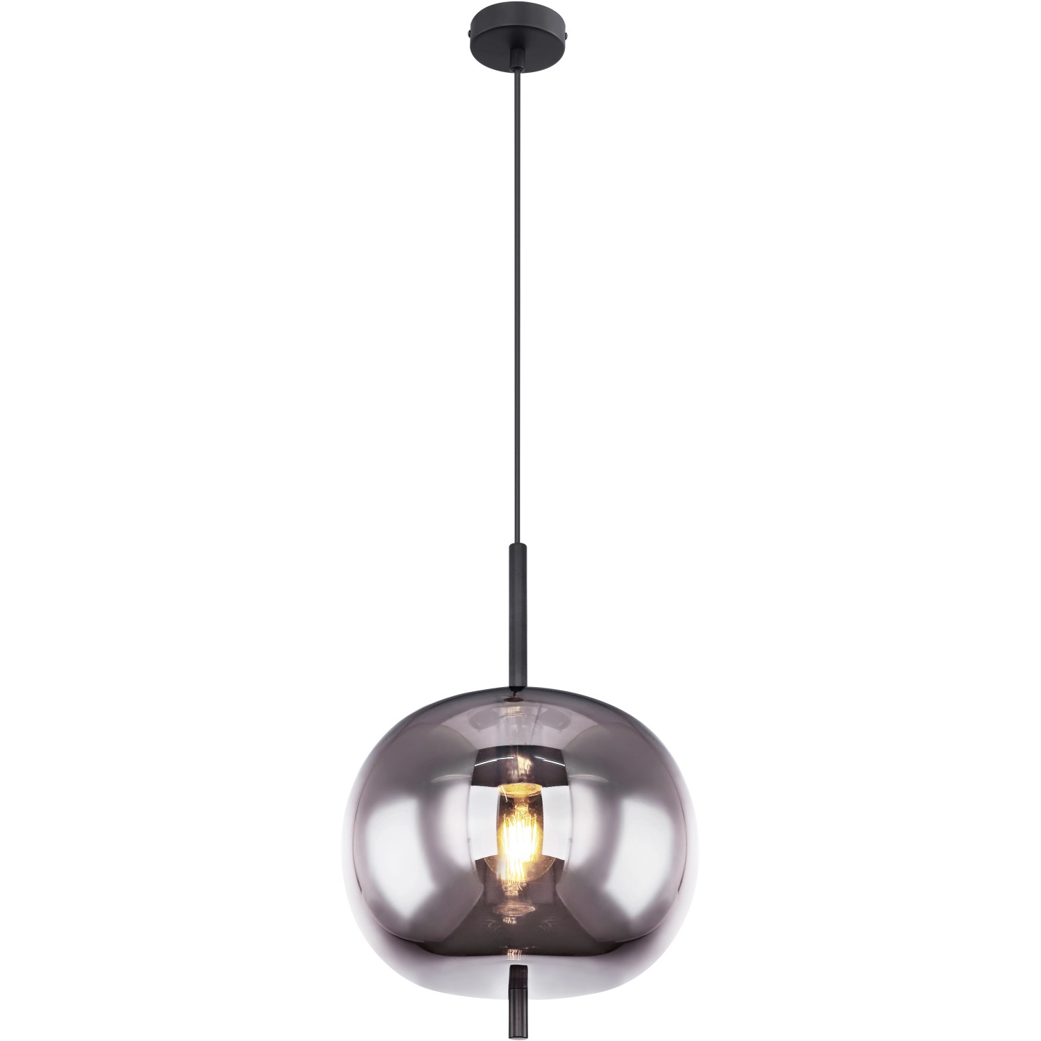 Globo Pendelleuchte Blacky, 1-flammig, Ø 30cm, Metall schwarz, rauchfarbenes Glas.