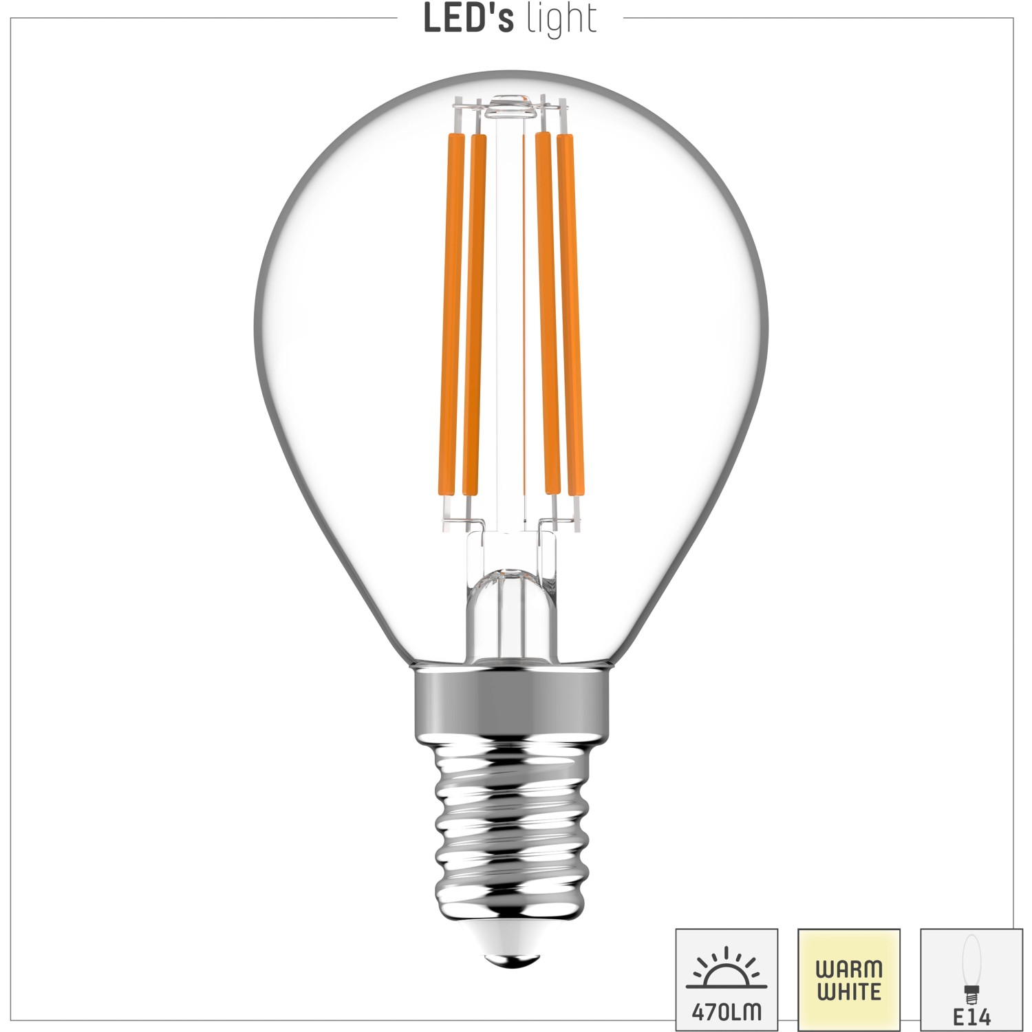 Klares E14 LED-Leuchtmittel Globe G45 mit Filament, 4,5W, warmweiß.