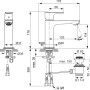 Technische Zeichnung: Ideal Standard Connect Air Waschtischarmatur, Gold gebürstet, Maße und Details.