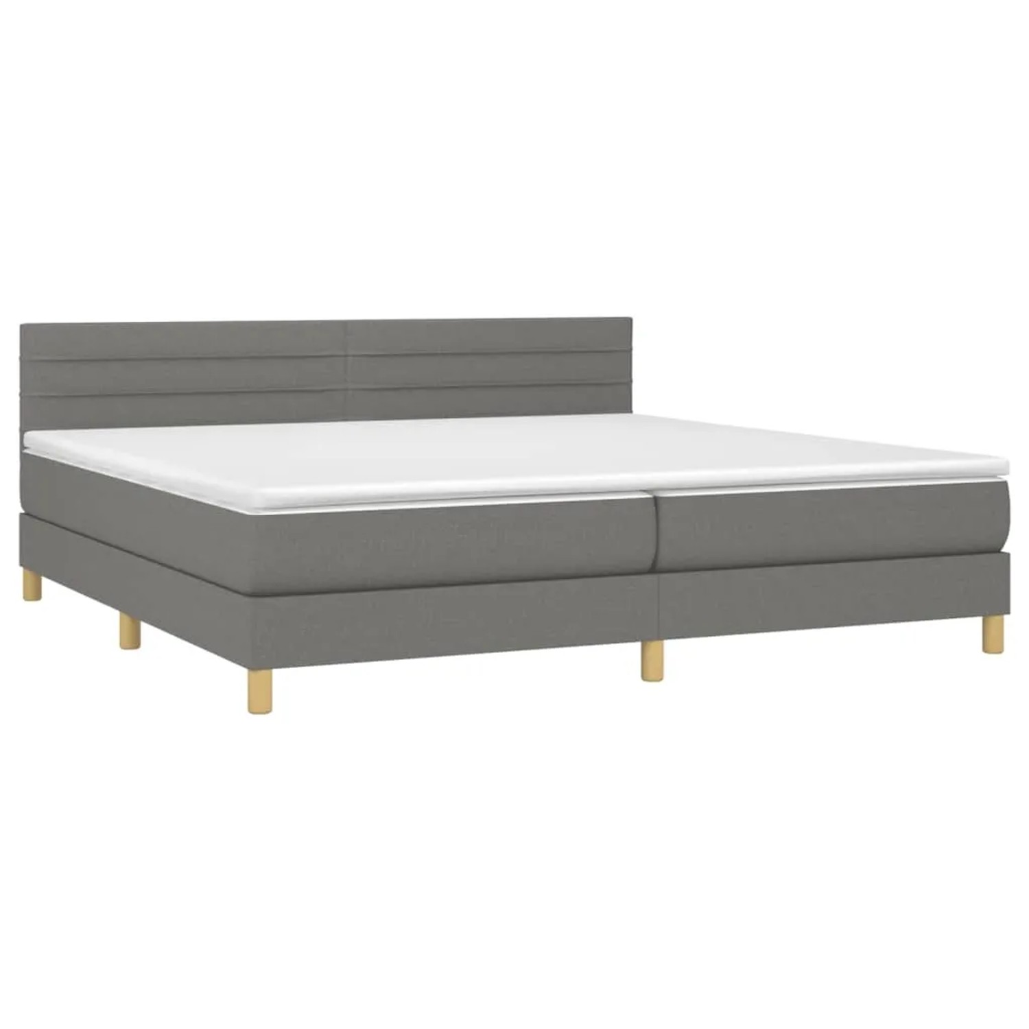 Dunkelgraues vidaXL Boxspringbett 200x200 cm mit Matratze und Kopfteil.