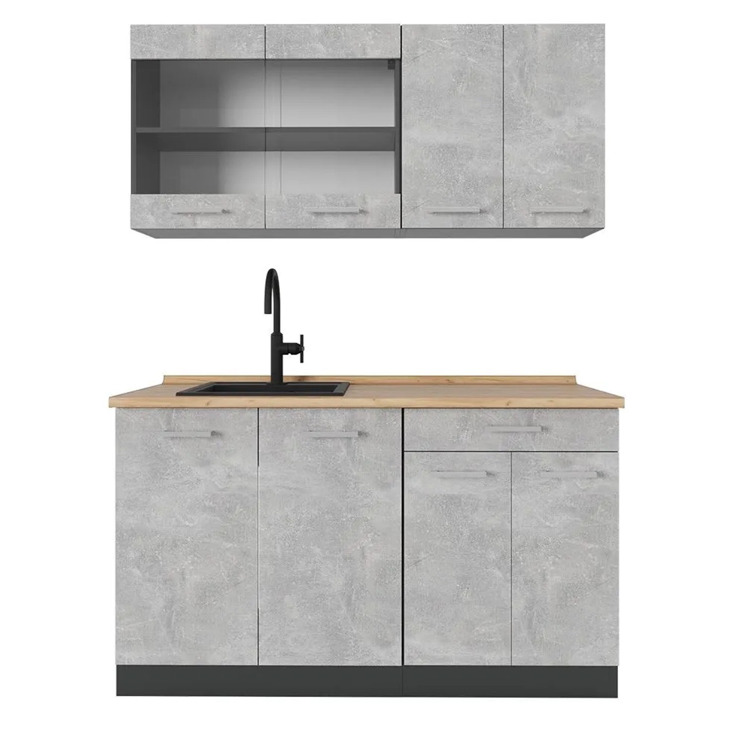 Vicco R-Line Küchenzeile Beton Anthrazit 140 cm AP Eiche ohne E-Geräte