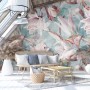Marburg Fototapete Floral Modern Blau mit Blumenmuster in einem Dachzimmer.