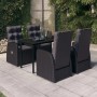 Schwarze 5-tlg. Garten-Essgruppe mit Rattan-Optik, Tisch und Stühlen mit Kissen.