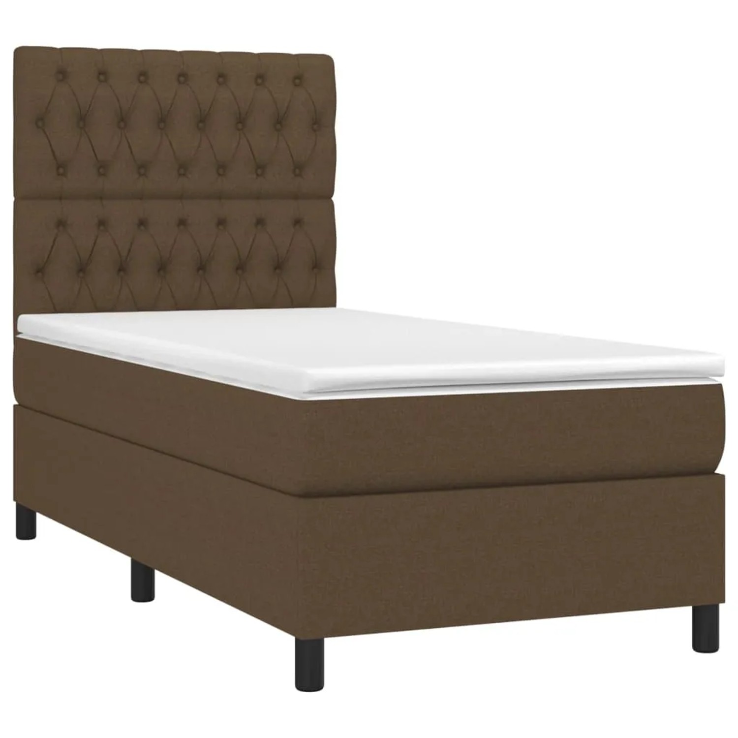 Dunkelbraunes vidaXL Boxspringbett 90x190 cm mit Stoffbezug und Matratze.