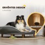 Graues PawHut Hundesofa mit Hund, erhöht mit Holzfüßen und Anti-Rutsch Pads.
