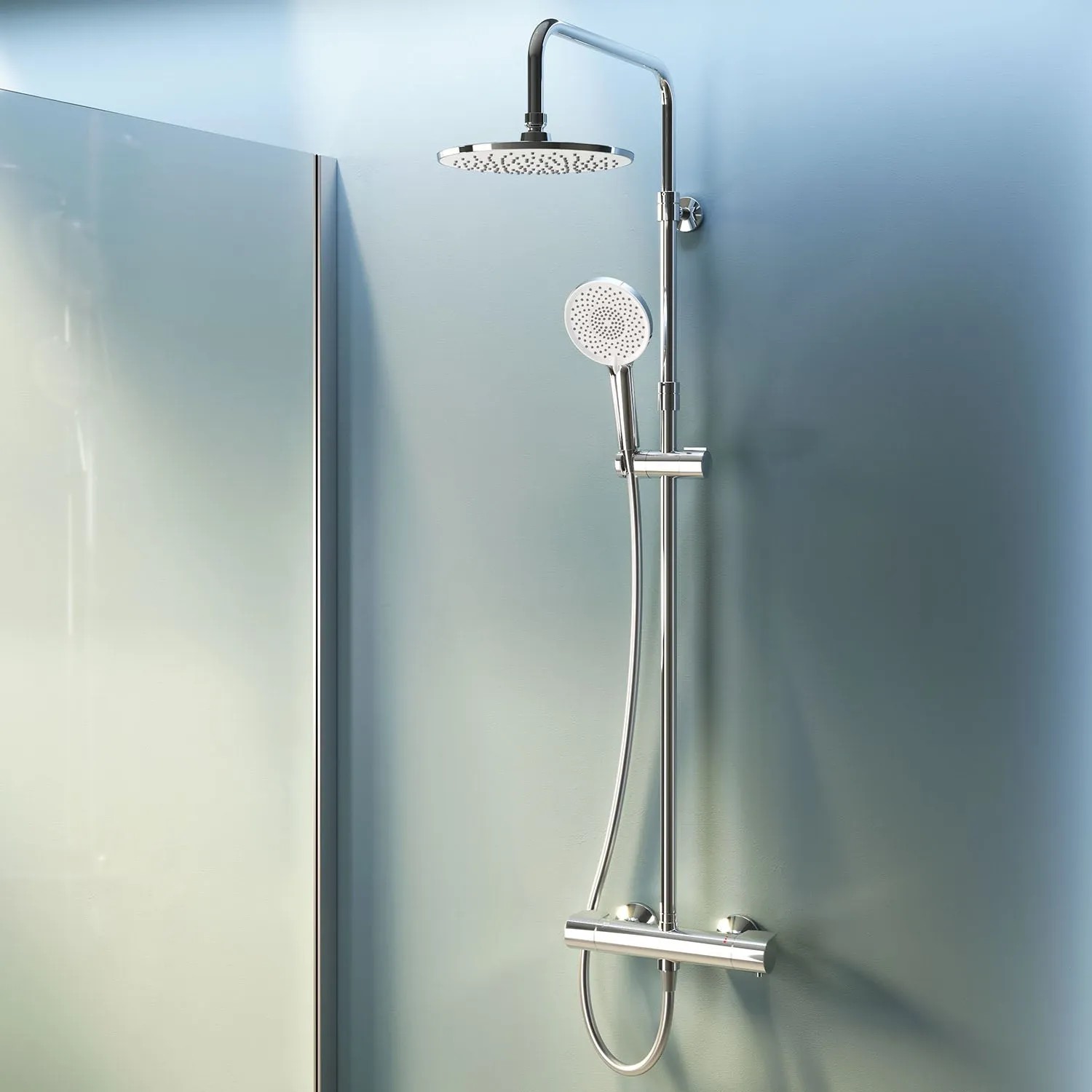AM.PM X-Joy Duschsystem mit Thermostat, Regendusche und Handbrause, Chrom.