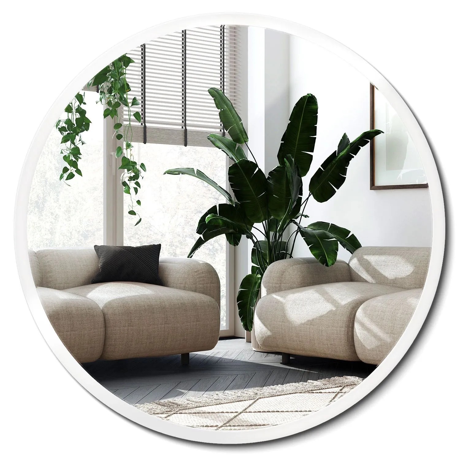 Wallfluent Spiegel Rund Mit Rahmen 50x50 Cm Runder Spiegel Weißer Rahmen Wohnzimmer Spiegel Rund Rahmen Skandinavischer Spiegel Rund