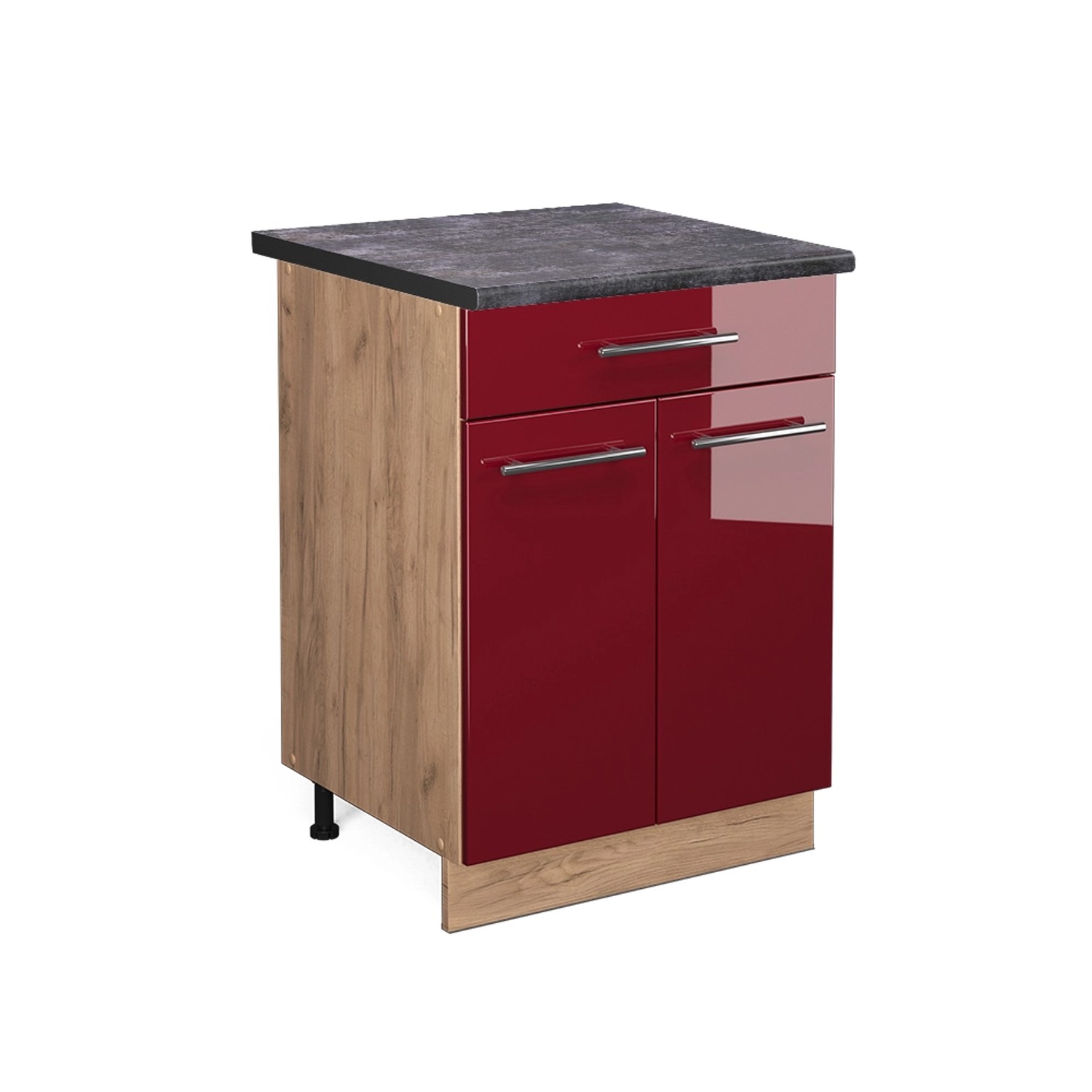 Vicco Küchenunterschrank Fame-Line Bordeaux Hochglanz/Goldkraft Eiche 60 cm mit Schublade AP Anthrazit
