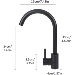 Schwarzer NETTLIFE Küchenarmatur aus Edelstahl mit hohem, 360° drehbarem Auslauf und Einhebelmischer. Höhe: 33 cm.