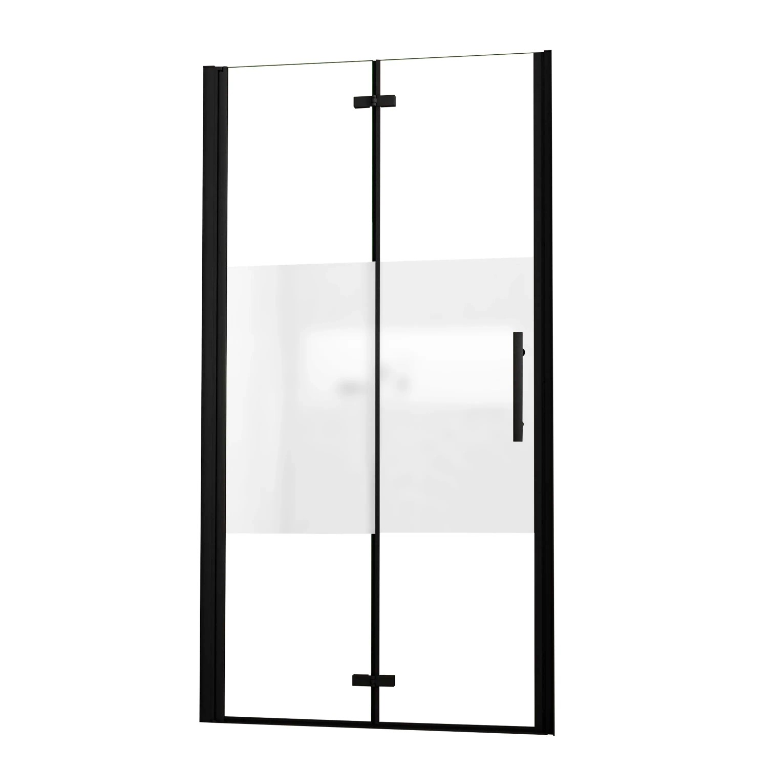 AICA 90x195cm Schwarz Teilsatiniert Nischentür Falttür Pendeltür Drehtür 6mm ESG Nanoglas Duschkabinen