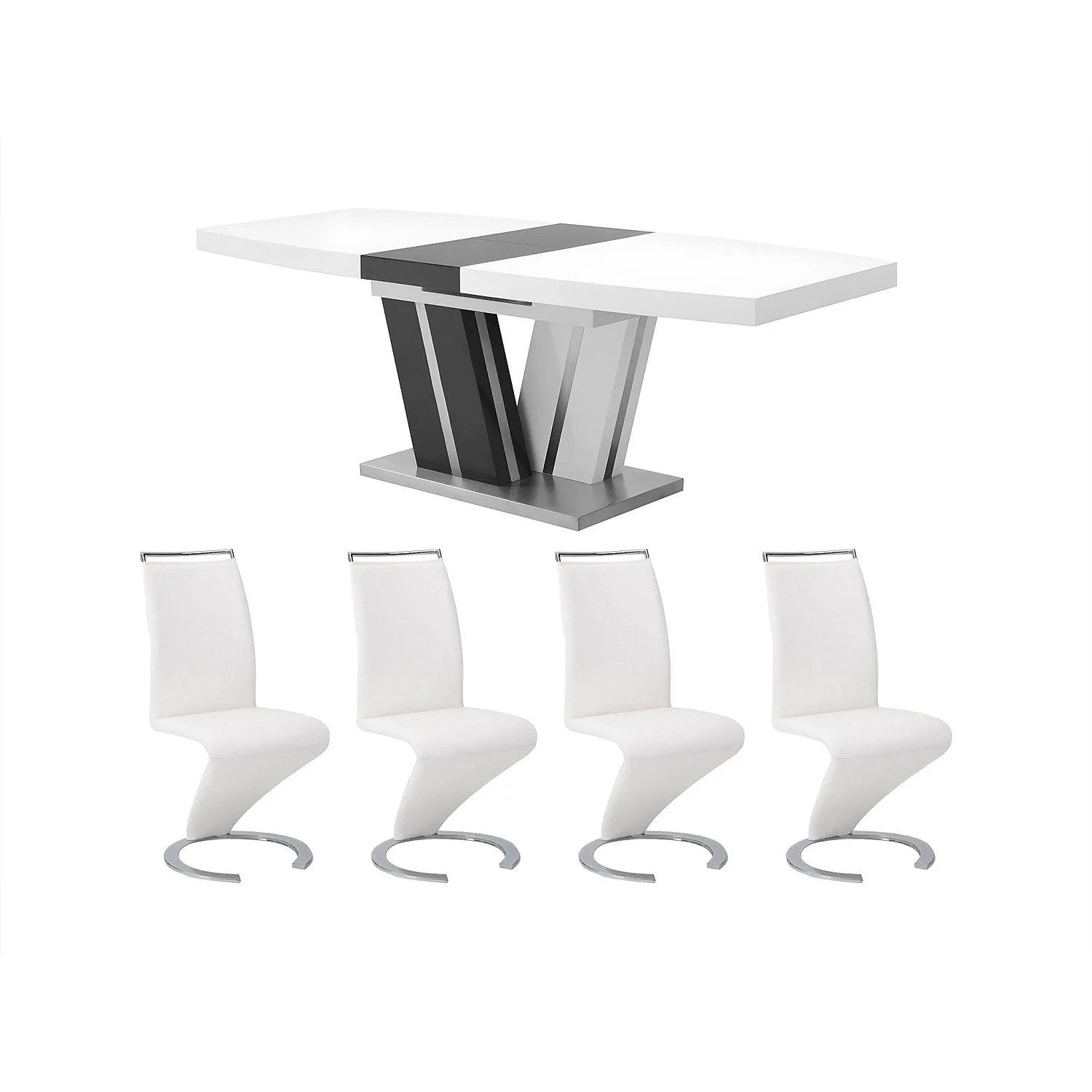 Vente-unique Essgruppe Noami Anthrazitgrau  Weiß 220 cm  180 cm