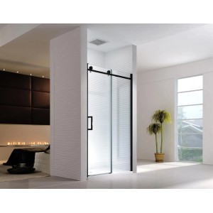 Glaszentrum Hagen Nischentür Schiebetür Duschtür, 125x195cm, Schwarz