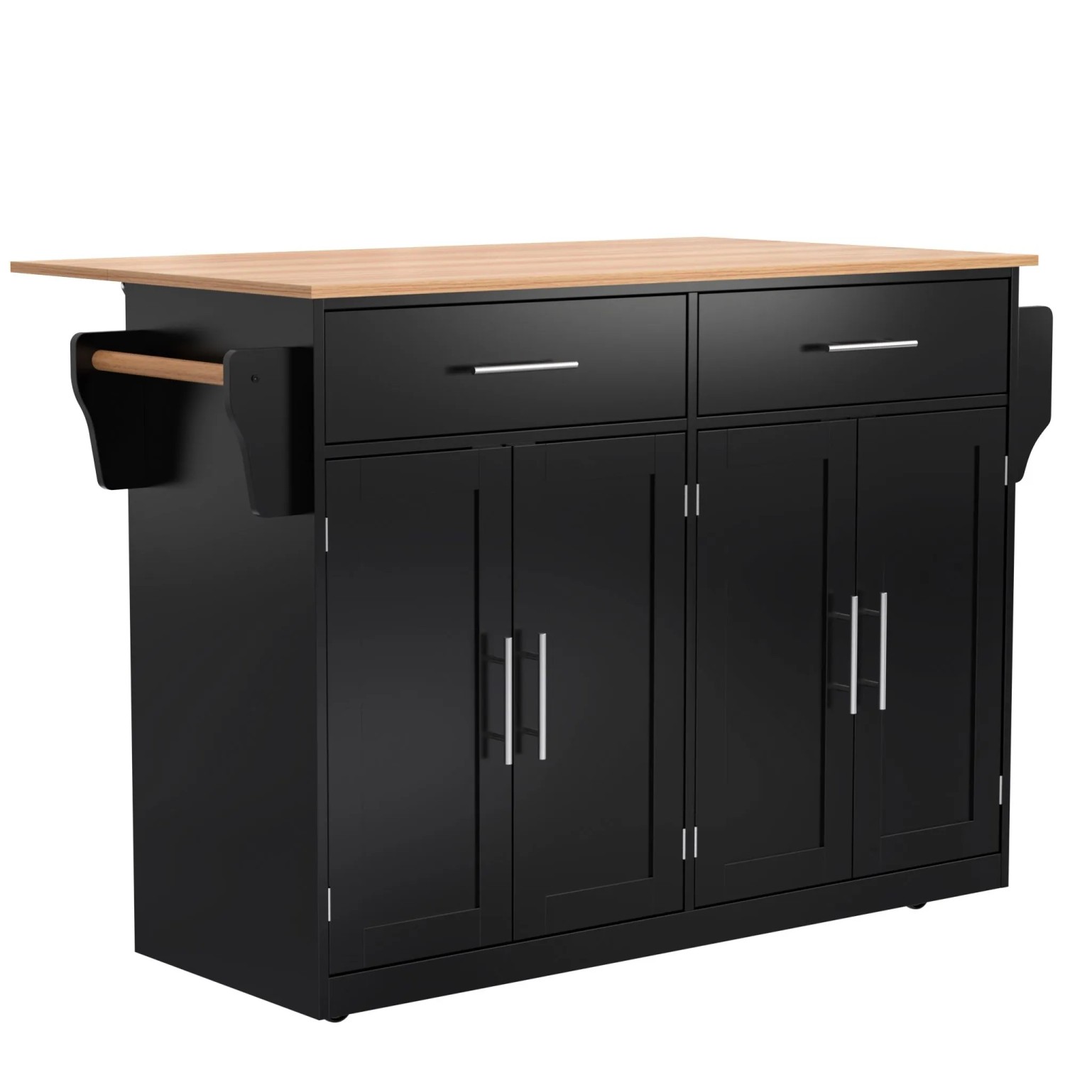 Merax Servierwagen mit Klapptischplatte  Rollen  Holzbeinen  Küche & Esszimmer  Schwarz 120x46x91cm