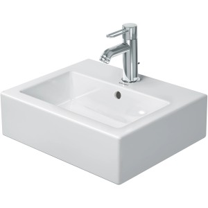 Weißes Duravit Vero Handwaschbecken, 45 cm, mit Armatur, ideal für Gäste-WC.