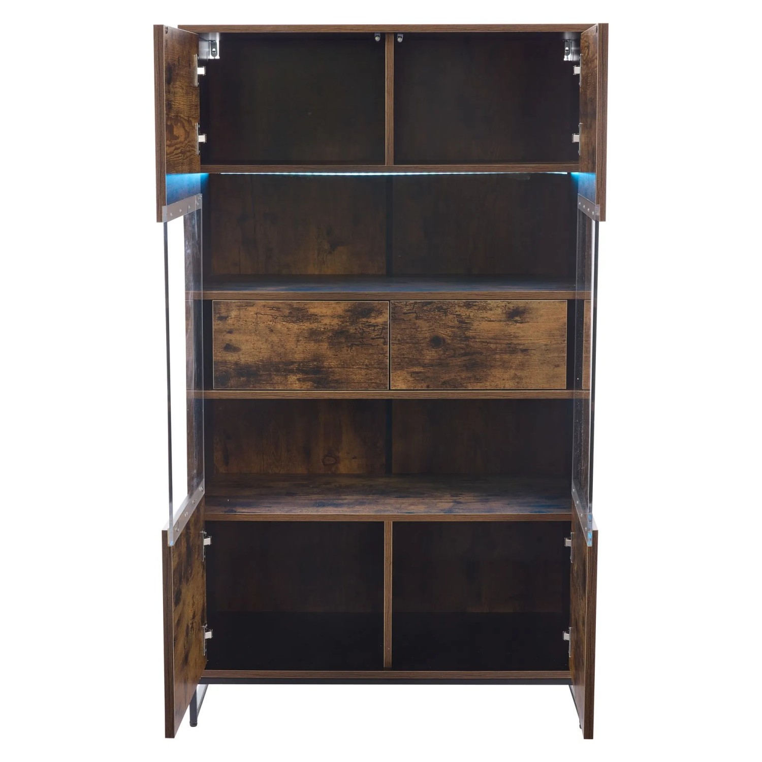 okwish Vitrine mit LED Beleuchtung Schubladen Wohnzimmer 80x40x138cm Natur