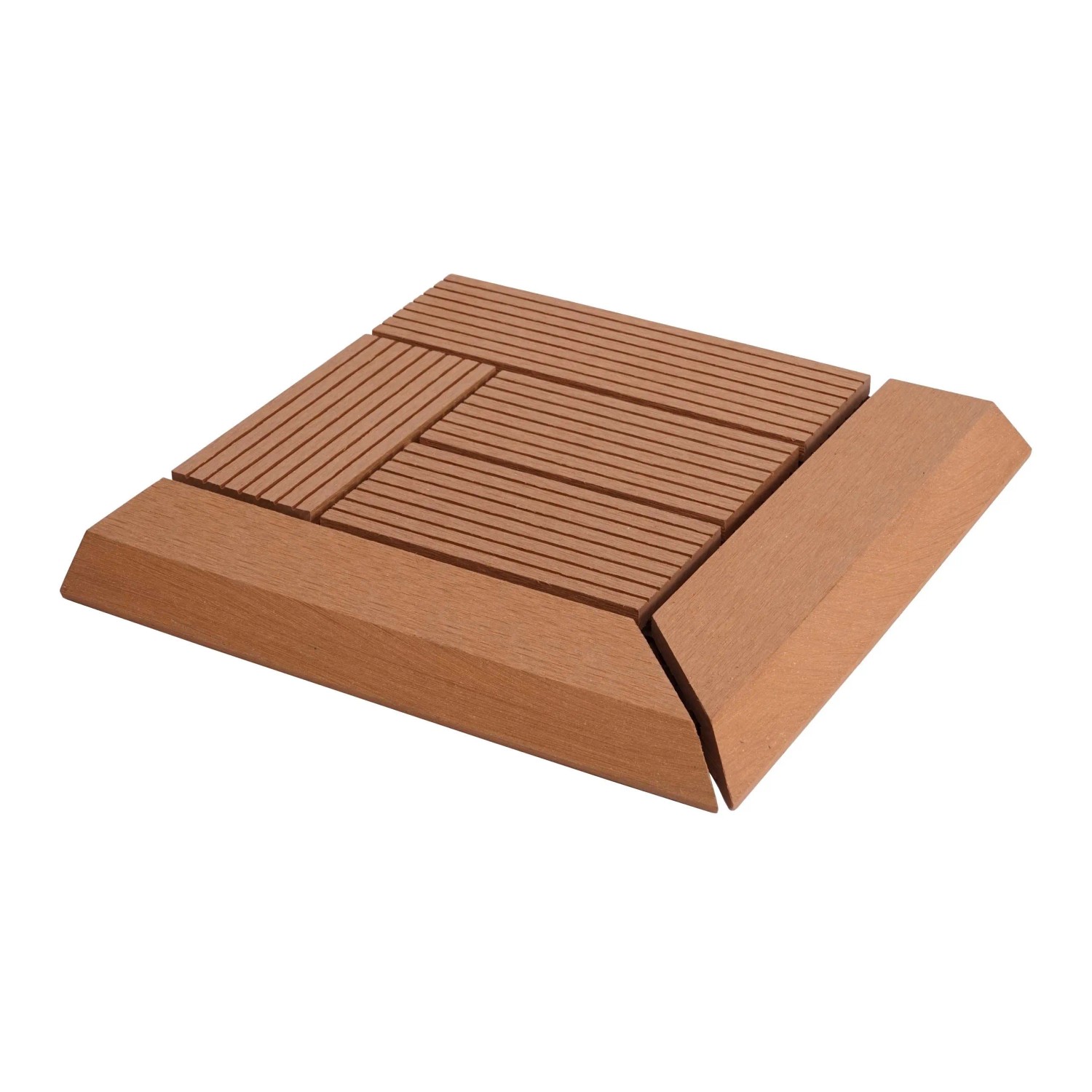 BERLINLODGE WPC Eck-Bodenfliese Mit Abschluss BxT 30x30cm Premium Holzoptik Terrasse Ecke Teak Versetzt