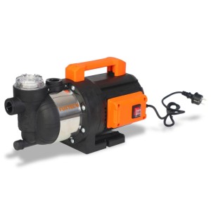 FUXTEC 1200W Gartenpumpe FX-GP1200N, schwarz-orange mit silbernem Gehäuse, Tragegriff und Schalter. Ideal für Hauswasserwerk.