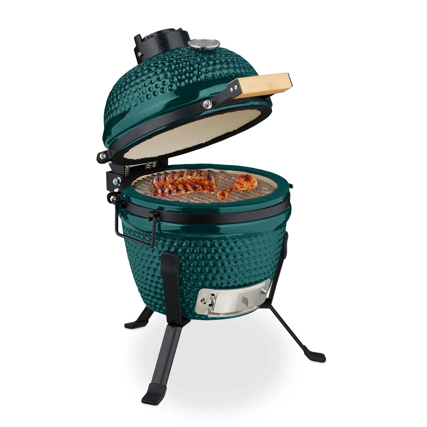 Relaxdays Kamado Grill Keramik Grün Mit Thermometer 56,5 cm x 43 cm x 46 cm 22 kg