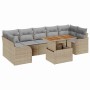 Beiges 8-teiliges vidaXL Garten-Sofa-Set aus Polyrattan mit Tisch und Staufächern.