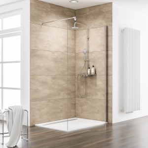 Schulte ExpressPlus Walk In Dusche, 200x140cm, Chromoptik, klares Glas. Barrierefreier Zugang.