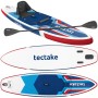 Tectake aufblasbares Stand Up Paddle Board Poseidon in Rot-Blau-Weiß mit Kajaksitz und Paddel für Wassersport.