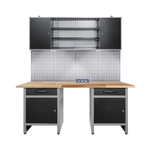 Ondis24 Werkstatt Set mit Werkbank, Schrank, Lochwand und LED-Leiste.