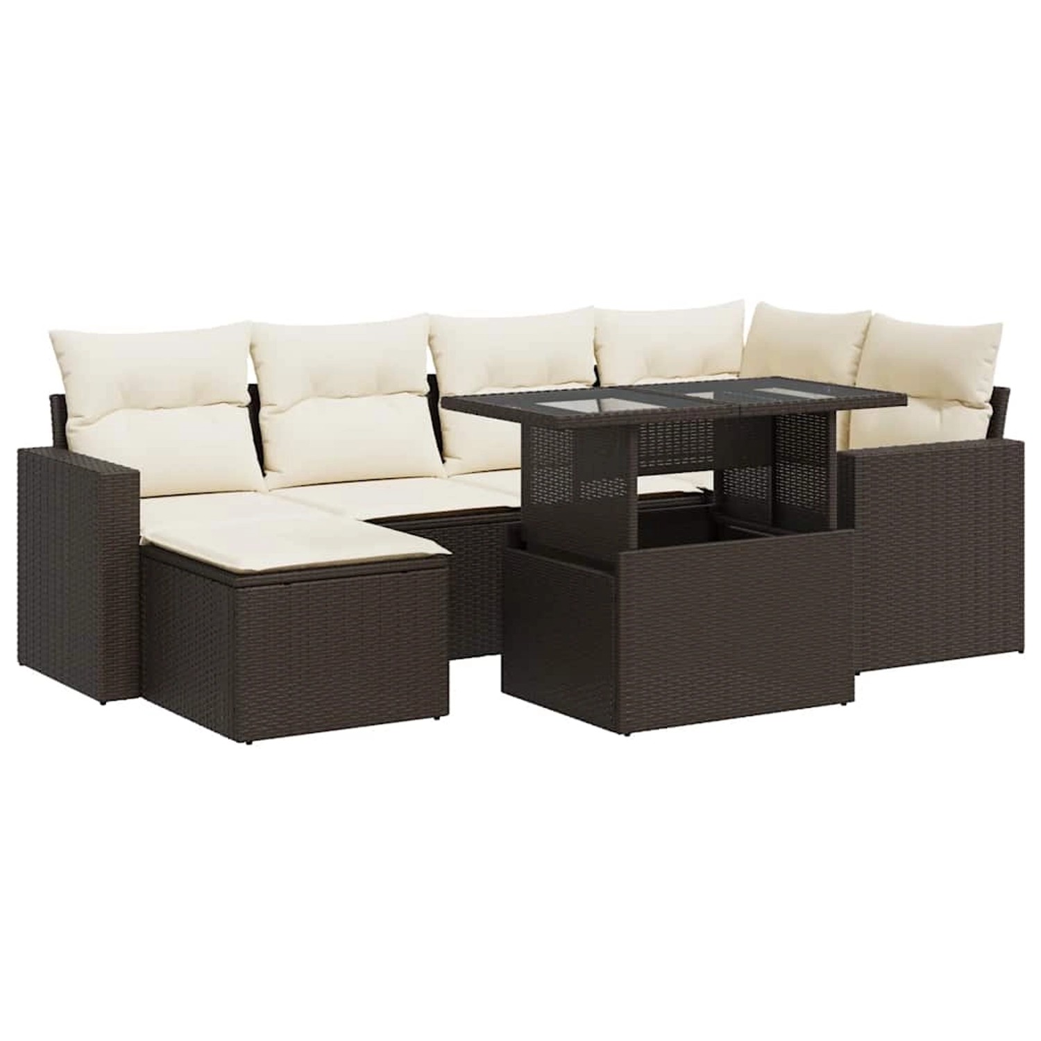 vidaXL 7-Tlg Garten-Sofagarnitur mit Kissen Braun Poly Rattan 3326354 günstig online kaufen